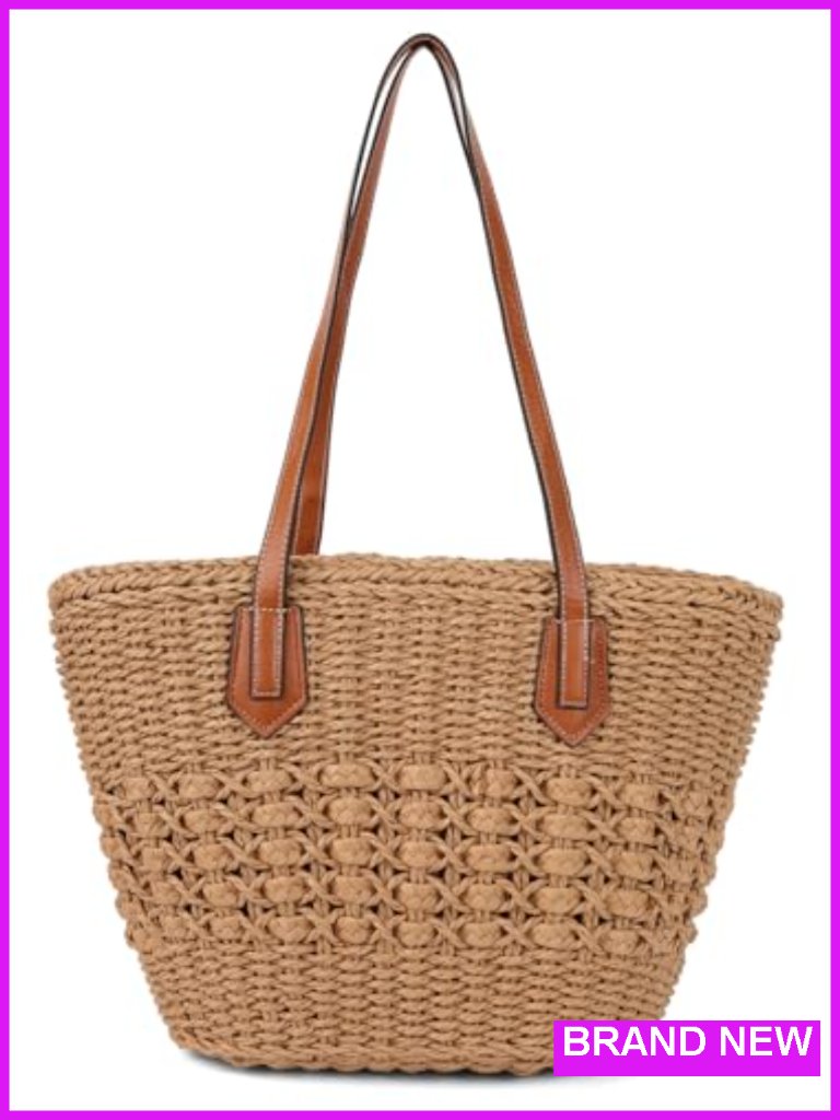 Women's Straw Shoulder Bag Large Rattan Woven Tote Summer Beach Handbag